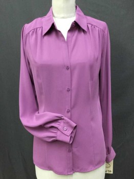 EAST 5TH , Rose Pink, Polyester, Solid, Rose Mauve-pink, Collar Attached, Button Front, Long Sleeves, Gathered Into Yoke,