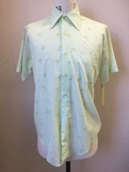 GOLD CIRCLE, Lt Green, Lime Green, Yellow, Lt Blue, Polyester, Cotton, Floral, Short Sleeves, Button Front, Collar Attached, 1 Pocket,