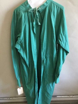 Unisex, Surgical Gown, ANGELICA, Emerald Green, Cotton, Solid, L, Long Sleeves, Lacing/Ties,  Drawstring, Waist That Ties At Back