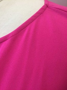 Womens, Top, GIBSON LATIMER, Fuchsia Pink, Polyester, Solid, XL, Poly Crepe, Wide Flutter Short Sleeves, Self Tie Panels at Waist