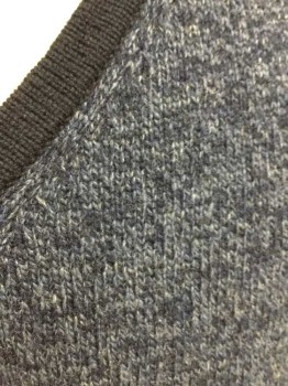 Mens, Sweater Vest, STRUCTURE, Dk Blue, Navy Blue, Dusty Blue, Acrylic, Heathered, M, C:40, with Solid Navy V-neck and Armholes, Pullover