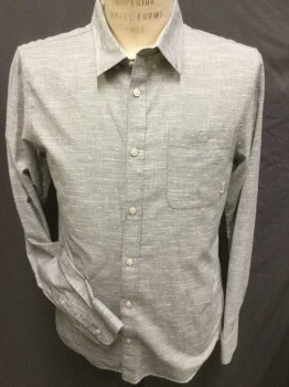 VANS, Gray, Off White, Cotton, Heathered, Speckled, Collar Attached, Button Down, Button Front, Long Sleeves, 1 Pocket