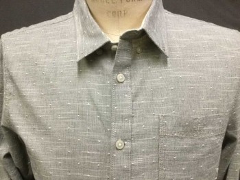 VANS, Gray, Off White, Cotton, Heathered, Speckled, Collar Attached, Button Down, Button Front, Long Sleeves, 1 Pocket