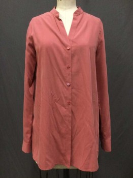 Womens, Blouse, EILEEN FISHER, Salmon Pink, Synthetic, Solid, XS, Salmon Pink, Button Front, V-neck, Long Sleeves,