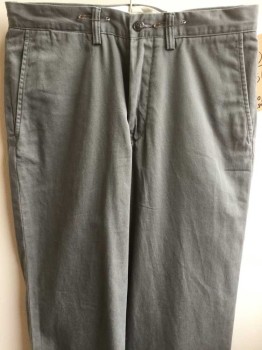 Mens, Casual Pants, POLO RALPH LAUREN, Gray, Cotton, Solid, 30, 30, Flat Front, Zip Front, Belt Loops, 4 Pockets