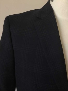 Mens, Suit, Jacket, BANANA REPUBLIC, Navy Blue, Lt Blue, Wool, Plaid, 42R, Single Breasted, Collar Attached, Notched Lapel, 2 Buttons,  3 Pockets