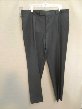 Mens, Suit, Pants, BOSS, Charcoal Gray, Viscose, Polyester, Heathered, 32.5, 42, Flat Front, 4 Pockets