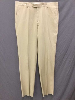 Mens, Slacks, Made In Italy, Khaki Brown, Wool, Polyester, Solid, OPEN, 36, Khaki, Flat Front, Belt Hoops, Zip Front,