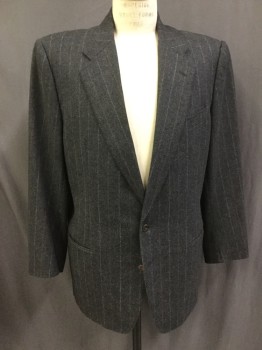 CANALI MEL FOX, Charcoal Gray, Gray, Brown, Wool, Stripes - Chalk , Single Breasted, 2 Buttons,  Notched Lapel, Top Stitch, Soft and Fuzzy, 3 Pockets, No Back Vent