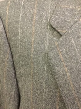 CANALI MEL FOX, Charcoal Gray, Gray, Brown, Wool, Stripes - Chalk , Single Breasted, 2 Buttons,  Notched Lapel, Top Stitch, Soft and Fuzzy, 3 Pockets, No Back Vent