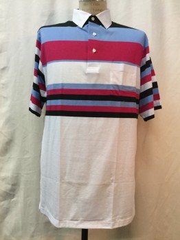 WINNER MATE, White, Navy Blue, French Blue, Magenta Purple, Cotton, Polyester, Stripes, Stripes, Doubles, Short Sleeves,