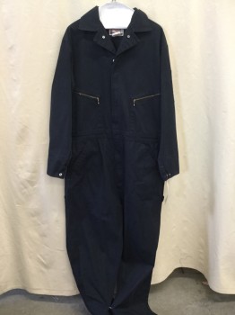 Mens, Coveralls Men, DICKIES, Navy Blue, Poly/Cotton, Solid, L Tall, Zip & Button Front, Collar Attached, 2 Zipper Pockets