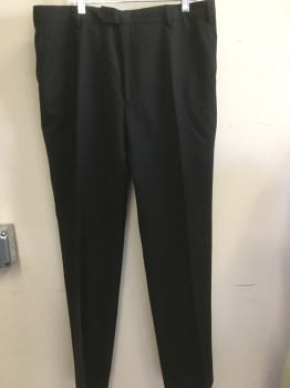 Mens, Suit, Pants, PAUL SMITH, Black, Wool, Silk, Solid, 34/31, Flat Front, Satin Side Stripe, Slit Pockets