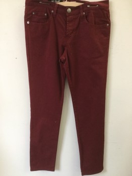 Mens, Casual Pants, NEOBLUE, Cranberry Red, Cotton, Solid, 32/32, 5 Pocket, Denim