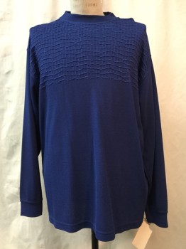 Mens, Pullover Sweater, GIORGIO DANIELI, Royal Blue, Acetate, Polyester, Solid, L, Royal Blue, Self Textured  Yolk, Crew Neck,
