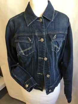 Womens, Jean Jacket, LANE BRYANT, Blue-Gray, Cotton, Solid, B 40, Collar Attached, Metal Button Front, Long Sleeves,