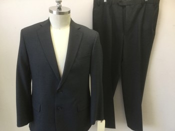 BROOKS BROTHERS, Charcoal Gray, Wool, Solid, 2 Buttons,  Notched Lapel, 3 Pockets,