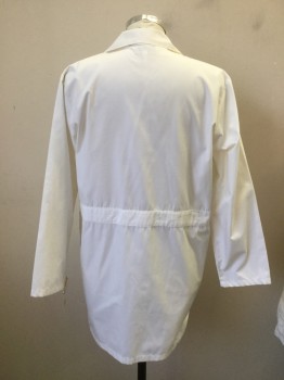 DRESS A MED, White, Poly/Cotton, Solid, 4 Buttons, 3 Pockets, Notched Lapel, Mens, Back Belt Applique,