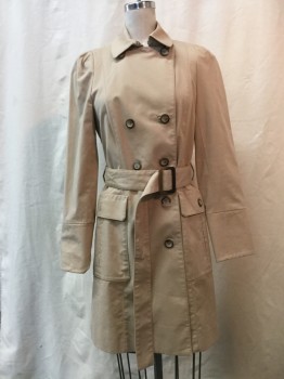 Womens, Coat, Trenchcoat, ZARA, Beige, Viscose, Solid, S, Beige, Dbl Breasted, 10 Buttons,  Collar Attached, 2 Pockets, Belt with Broken Buckle