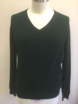 Mens, Pullover Sweater, J.CREW, Dk Green, Black, Cashmere, Speckled, Heathered, XL, Knit, V-neck, Long Sleeves