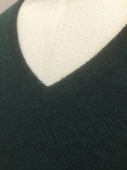 Mens, Pullover Sweater, J.CREW, Dk Green, Black, Cashmere, Speckled, Heathered, XL, Knit, V-neck, Long Sleeves