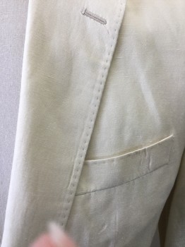Mens, Suit, Jacket, MARCO ZANETTI, Butter Yellow, Linen, Solid, 42 R, Notched Lapel, 2 Button Front, Pocket Flap, Hand Stitched Lapel