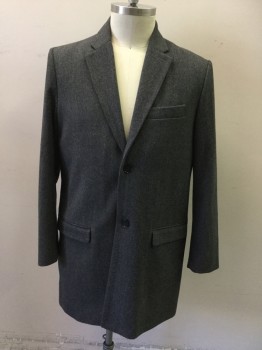 Mens, Coat, Overcoat, BANANA REPUBLIC, Gray, Black, Wool, Polyester, Herringbone, L, Single Breasted, Collar Attached, Notched Lapel, 3 Pockets, Knee Length
