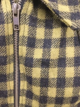 Womens, Casual Jacket, HOUSE OF FOXY, Olive Green, Black, Wool, Plaid - Tattersall, W:28, B:34, Peaked Collar, Zip Front, Slit Pockets, Elastic Waist, Waist Length, Padded Shoulders