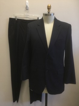 EVAN PICONE, Navy Blue, Lt Gray, Wool, Stripes - Pin, Dark Navy with Gray Pinstripes, Single Breasted, Notched Lapel, 2 Buttons, 3 Pockets, Solid Navy Satin Lining