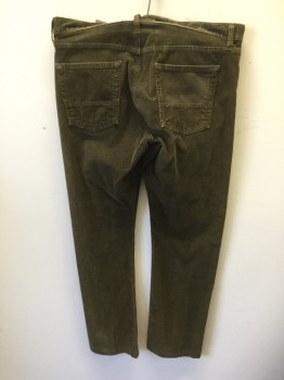 Mens, Casual Pants, VINCE, Brown, Cotton, Lycra, Solid, 36/33, Corduroy, Flat Front, Jean Style 5 Pockets, Zip Fly, Belt Loops