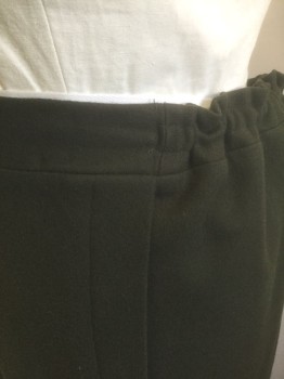 N/L MTO, Dk Olive Grn, Wool, Solid, Drawstring Waist, Vertical Pleats at Center Front, 2 Horizontal Pleats Near Hem, Made To Order