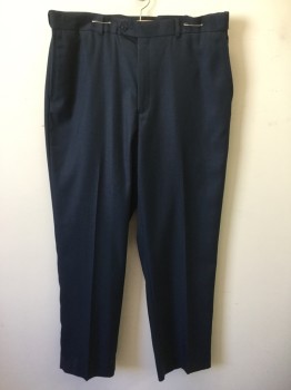 ROUNDTREE & YORKE, Navy Blue, Polyester, Rayon, Solid, Flat Front, Button Tab Closure, Belt Loops, 4 Pockets, Zip Fly