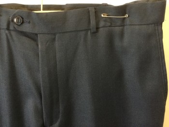 ROUNDTREE & YORKE, Navy Blue, Polyester, Rayon, Solid, Flat Front, Button Tab Closure, Belt Loops, 4 Pockets, Zip Fly