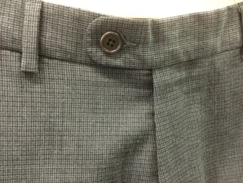 VARVATOS, Gray, Black, Charcoal Gray, Wool, Check , Flat Front, Button Tab,