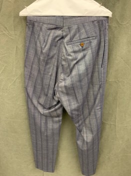 Womens, Slacks, VIVIENNE WESTWOOD, Navy Blue, White, Wool, Elastane, 2 Color Weave, Plaid, W 28, Flat Front, Button Fly, 3 Pockets, *altered at Center Back*