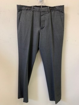 THEORY, Dk Gray, Wool, Lycra, Solid, Heathered, Zip Front, Hook N Eye Closure, 5 Pockets, Flat Front, Creased