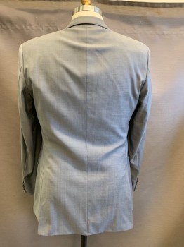 BOSS, Gray, Wool, Solid, Slim Fit Single Breasted, 2 Buttons,  3 Pockets, Top Stitch,