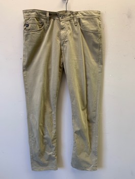 Mens, Casual Pants, AG, Khaki Brown, Cotton, Elastane, Solid, Ins:34, W:34, Flat Front, Straight Leg, Zip Fly, 5 Pockets, Belt Loops, "The Graduate" Fit