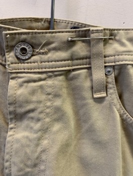 Mens, Casual Pants, AG, Khaki Brown, Cotton, Elastane, Solid, Ins:34, W:34, Flat Front, Straight Leg, Zip Fly, 5 Pockets, Belt Loops, "The Graduate" Fit