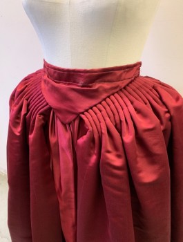 Womens, Historical Fiction Skirt, N/L MTO, Red Burgundy, Silk, Solid, W23-25, Satin, V Shaped Waist Yoke, Cartridge Pleated Waist, Double Layered with Bottom Layer Peeking Out at Center Front, Floor Length, Made To Order 1600's