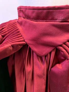 Womens, Historical Fiction Skirt, N/L MTO, Red Burgundy, Silk, Solid, W23-25, Satin, V Shaped Waist Yoke, Cartridge Pleated Waist, Double Layered with Bottom Layer Peeking Out at Center Front, Floor Length, Made To Order 1600's