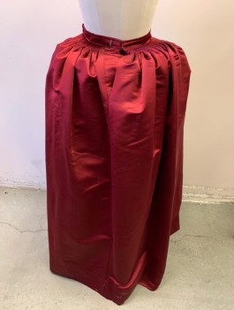 N/L MTO, Red Burgundy, Silk, Solid, Satin, V Shaped Waist Yoke, Cartridge Pleated Waist, Double Layered with Bottom Layer Peeking Out at Center Front, Floor Length, Made To Order 1600's