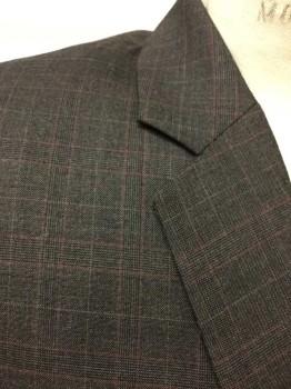 Mens, Suit, Jacket, MTO, Brown, Rust Orange, Wool, Plaid, 44S, Single Breasted, Notched Lapel, 2 Buttons,  Beige Swirled Satin Lining, Made To Order, Multiple