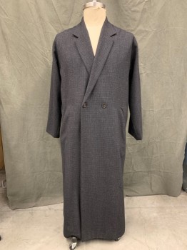 Mens, Coat, Overcoat, RAF SIMONS, Black, Gray, Wool, Grid , 44L, Appears Charcoal, Double Breasted, Collar Attached, Notched Lapel, Ankle Length, Long Sleeves, 2 Pockets, Pleated Back Vent