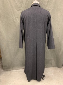 Mens, Coat, Overcoat, RAF SIMONS, Black, Gray, Wool, Grid , 44L, Appears Charcoal, Double Breasted, Collar Attached, Notched Lapel, Ankle Length, Long Sleeves, 2 Pockets, Pleated Back Vent