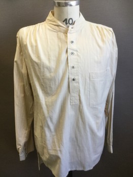 Mens, Western, SCULLY, Cream, Cotton, Stripes - Shadow, 16, M, 33/34, Long Sleeves, Pullover, 5 Pewter Buttons, 1 Pocket, Band Collar with Center Back Loop, Reproduction, Double,