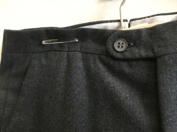 Mens, Slacks, ACADEMY AWARD CLOTHE, Dk Gray, Wool, Solid, Ins:33, W:32, Flat Front, Button Tab Waist, Zip Fly, 4 Pockets, Including 1 Small Watch Pocket in Front, and 1 Welt Pocket in Back, Straight Leg, No Belt Loops