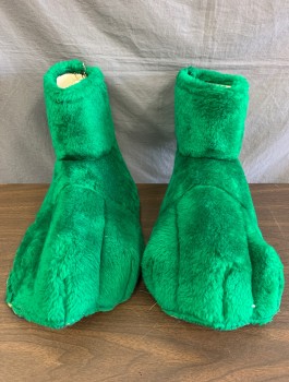 Unisex, Piece 5+, N/L MTO, Green, Polyester, Spats / Booties for Alligator/Crocodile Mascot, Green Plush, Open at Bottom with Elastic, Velcro Closure at Ankle, Oversized Cute Paws