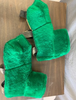 N/L MTO, Green, Polyester, Spats / Booties for Alligator/Crocodile Mascot, Green Plush, Open at Bottom with Elastic, Velcro Closure at Ankle, Oversized Cute Paws