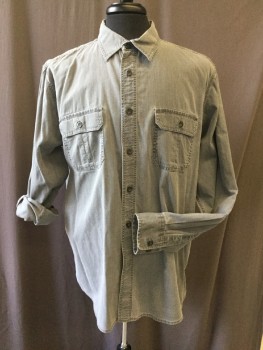OUTDOOR LIFE, Gray, Cotton, Solid, B.F., L/S with Button Tabs for Rolling, C.A., 2 Flap Pockets, Faded Look